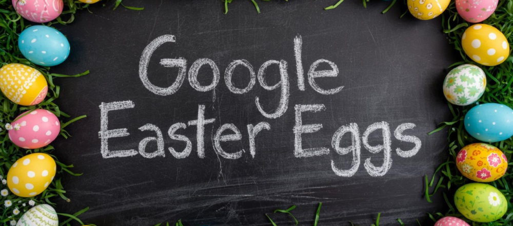 Interactive Google Easter Eggs showcase featuring hidden browser games, visual effects, playful animations, and classic mini-games built into Google Search.