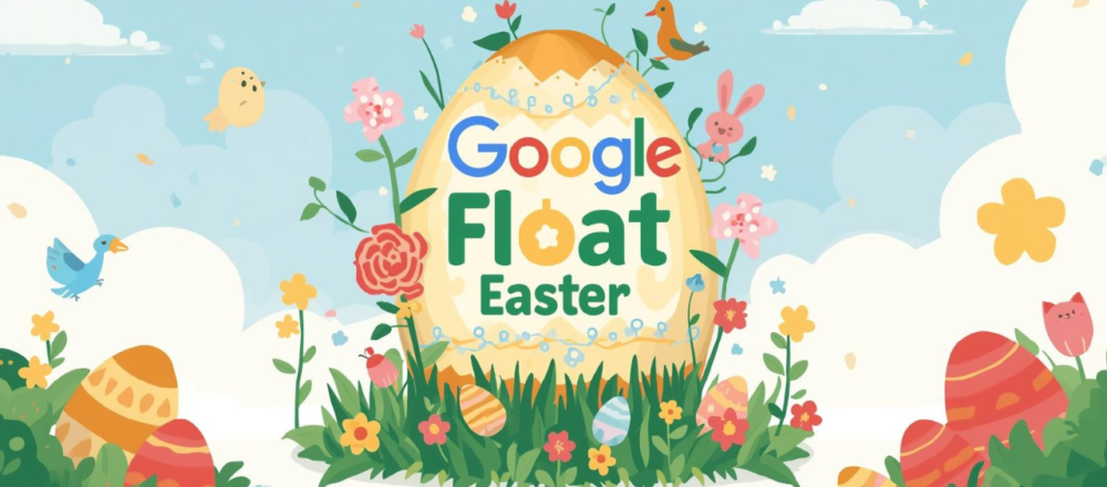 Google Float Easter Egg interactive demo with zero-gravity floating search elements and drag-and-drop functionality.