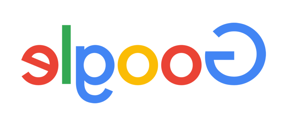 Mirrored Google search interface showing a flipped logo, reversed text, and a playful visual search layout.