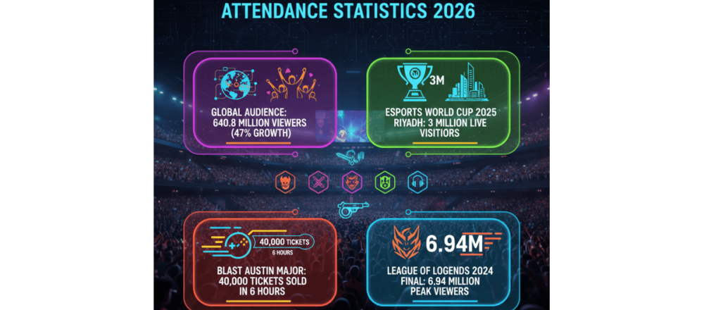 Statistics on esports tournament attendance and viewership in 2025, covering major events and regional audience data.