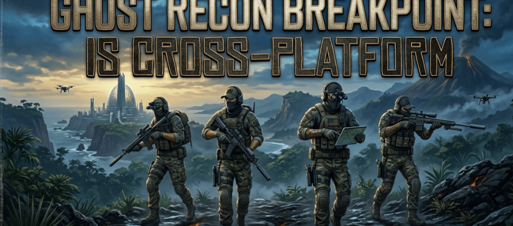 Ghost Recon Breakpoint cross-platform guide for 2026 covering no crossplay support between PC/PlayStation/Xbox, no cross-save functionality, cross-generation play only within same console family (PS4/PS5 together, Xbox One/Series X|S together via backward compatibility), active development ended with no crossplay patch planned, and same-platform co-op limited to four players.