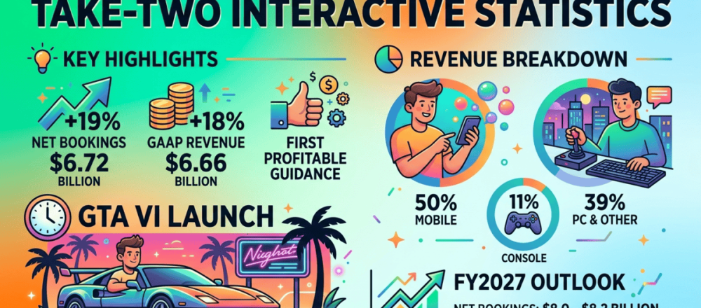 Take-Two Interactive FY2026 statistics with revenue by platform, GTA VI launch details, and FY2027 profitability guidance.