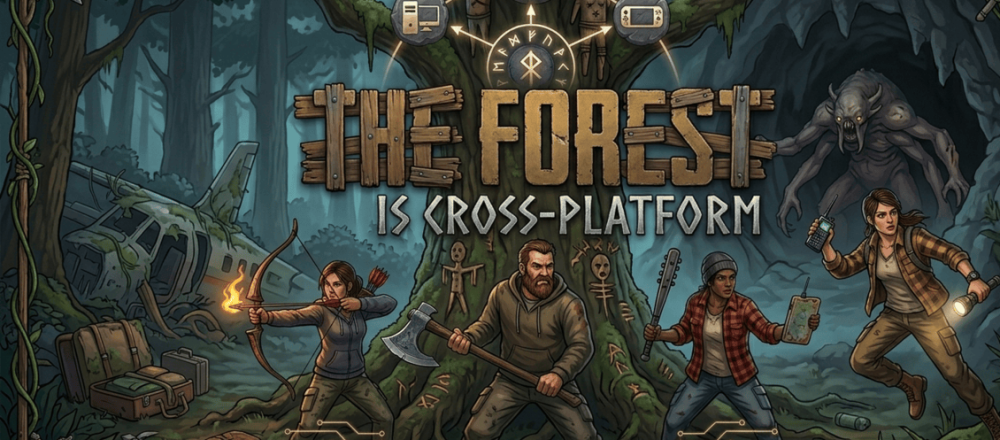 The Forest crossplay status in 2026 showing no cross-platform support, with PC and PlayStation on separate multiplayer servers.