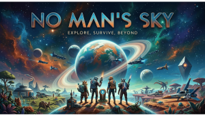 No Man's Sky crossplay guide showing full cross-platform and cross-save support across PC, PlayStation, Xbox, Mac, and Nintendo Switch 2.