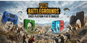 Guide page explaining PUBG cross-platform status in 2026, showing tables of crossplay compatibility between PC, PS5, Xbox, and mobile, along with TL;DR summary, platform comparisons, and FAQ sections about cross-save and matchmaking.