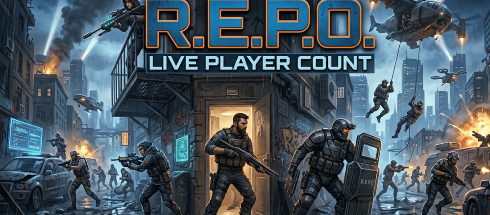 R.E.P.O. player count statistics 2026 covering Steam concurrent users, 271K all-time peak, update-driven spikes, and $124 million first-year revenue.
