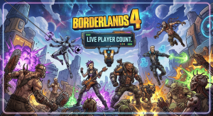 Borderlands 4 statistics 2026 showing 5,371 concurrent Steam players, 304,398 all-time peak, $150 million launch revenue, and monthly player trend charts.