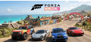 Forza Horizon 5 crossplay guide showing full cross-platform support across Xbox, PC, and PS5, with cross-save limited to Xbox and Microsoft Store ecosystem.