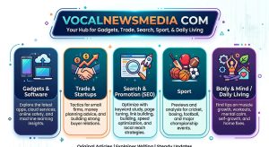 Vocalnewsmedia com website guide featuring web headlines, gadget news, SEO tips, sports, fitness, and daily living content.