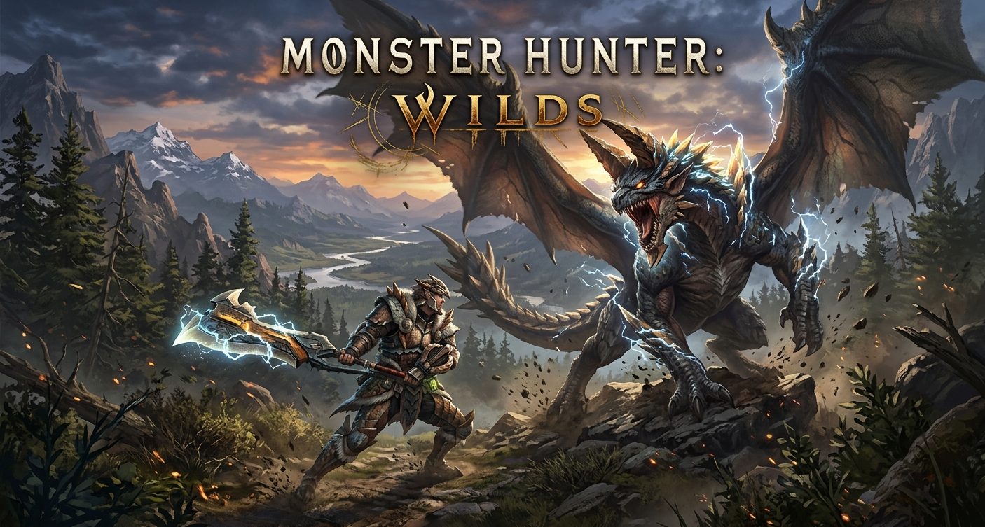 Monster Hunter Wilds live player count and statistics for 2026 showing Steam players, monthly peaks, sales, Twitch viewership, search demand, and review sentiment.