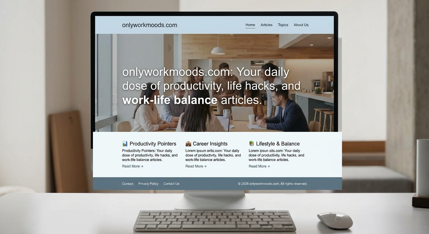 Onlyworkmoods com login guide for 2026 explaining the absence of an account portal, site content, browsing experience, traffic sources, safety concerns, and FAQs.